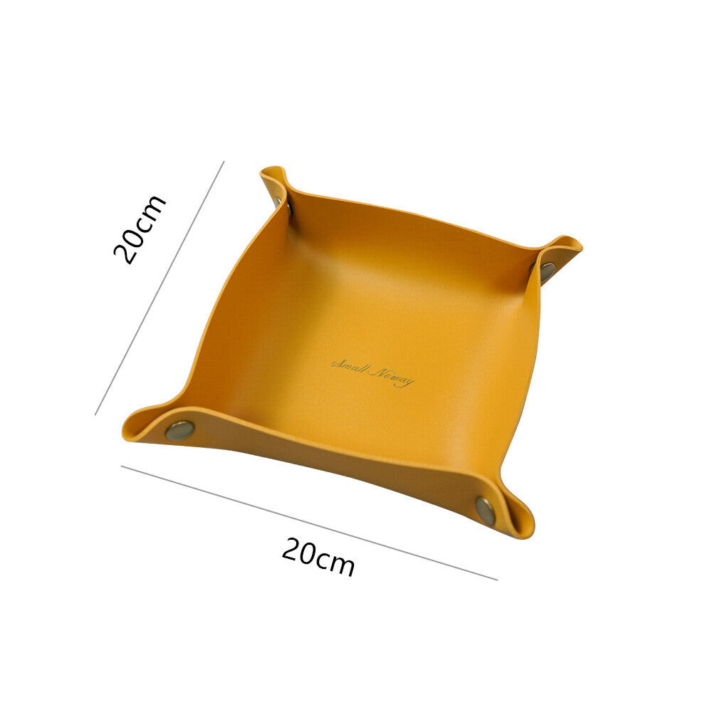 20x20cm Leather Storage Box Organizer Desktop Jewelry Cosmetic Key Tray Foldable Home Living Room Bedroom Sundries Basket