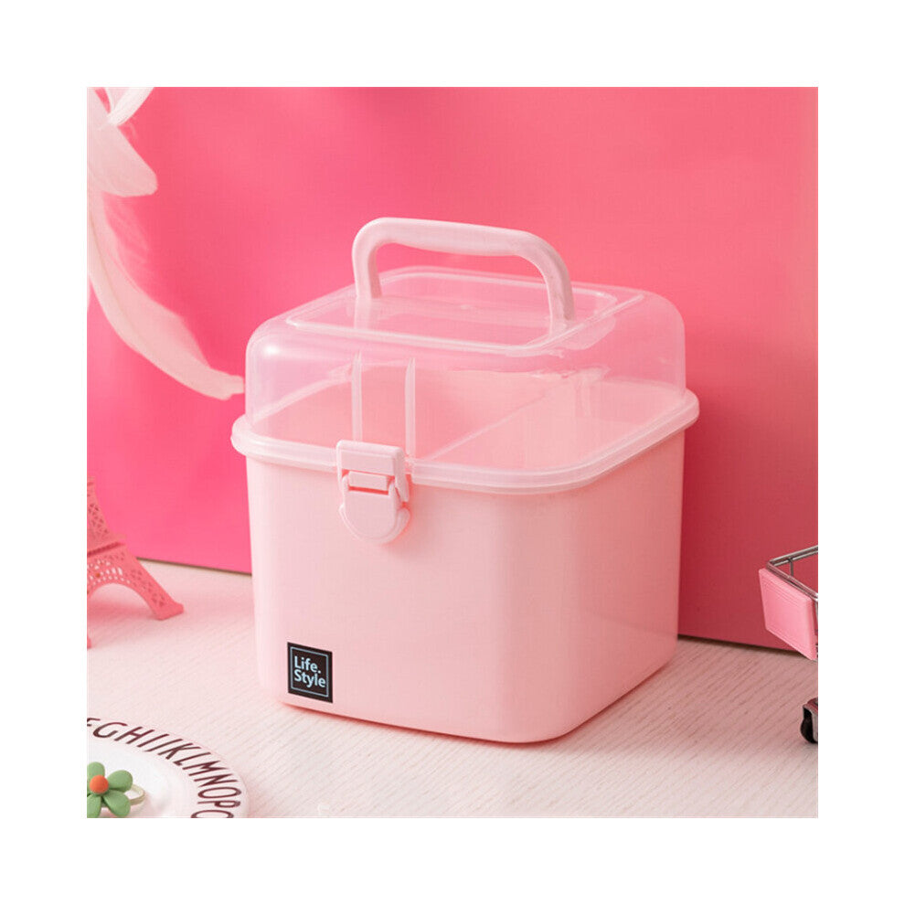 Pink Transparent Plastic Multilayer Children Hair Accessories Box Desktop Cosmetics Jewelry Manicure Three-layer Storage Box