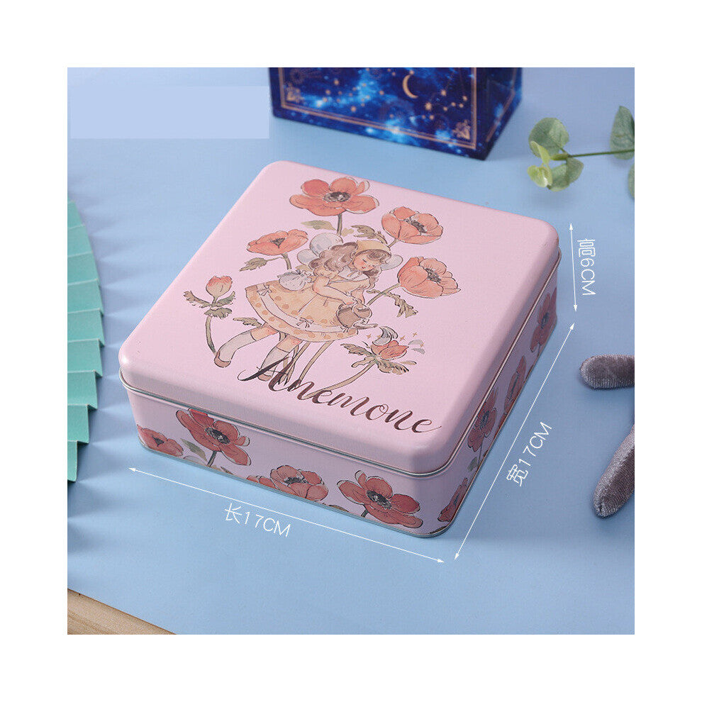 Vintage Girls Print Square Tin Storage Box Metal Candy Cookies Packaging Drawer Organizer Wedding Jewelry Collection Box
