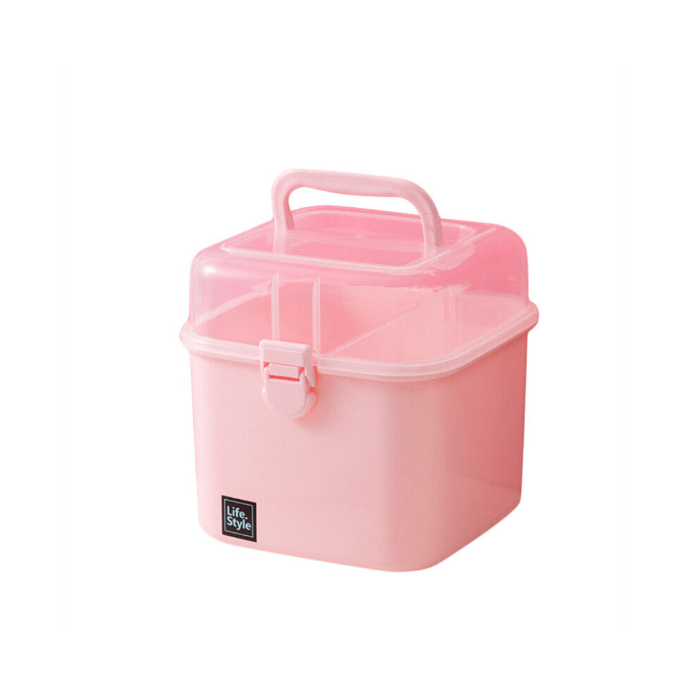 Pink Transparent Plastic Multilayer Children Hair Accessories Box Desktop Cosmetics Jewelry Manicure Storage Box
