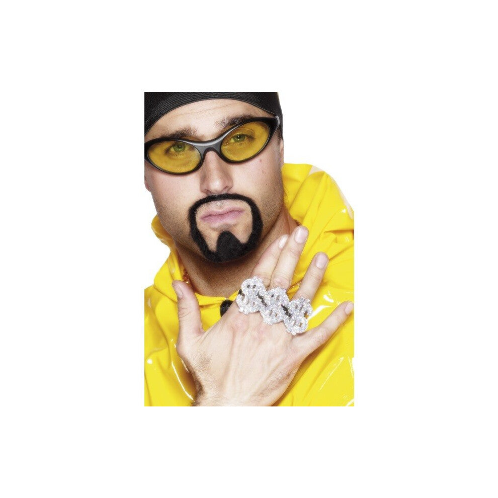 Mens 3 In 1 Dollar Rapper Ring -  dollar ring rapper fancy dress 3 accessory pimp rings 1 silver