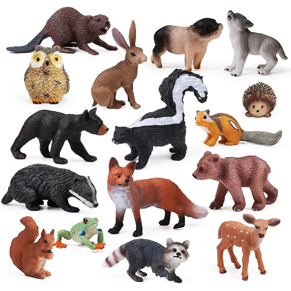 16pcs Forest Animals Baby Figures, Woodland Creatures Figurines, Miniature Toys Cake Toppers Cupcake Toppers Birthday Gift For Kids