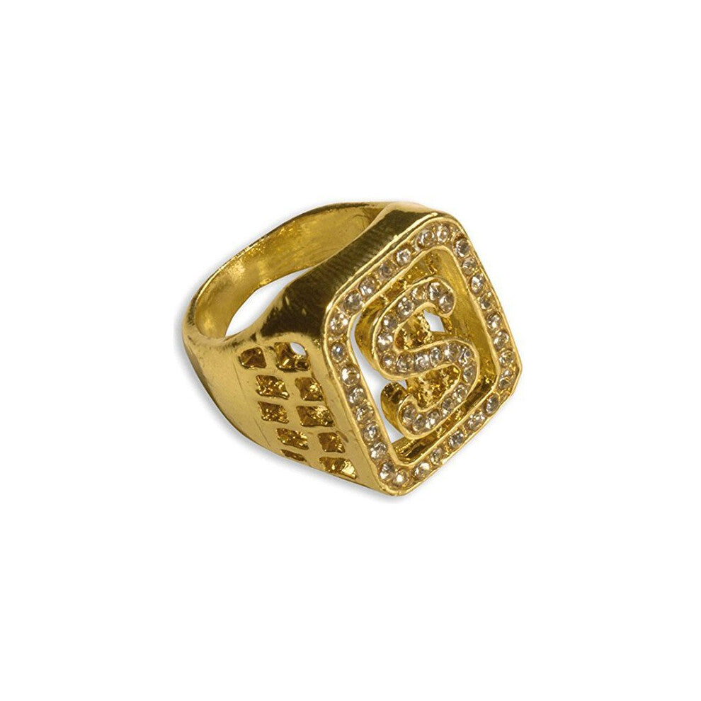 Mens Diamante $ Ring Accessory For 70s Elvis Vegas Fancy Dress - Dollar Pimp -  ring diamante dollar pimp accessory gold sign big daddy gangster