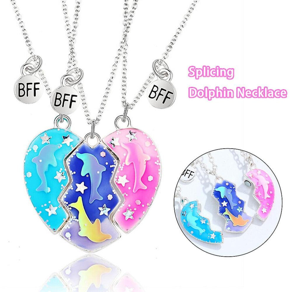 3 Pcs-set Best Friends Dolphin Necklace Split Heart Puzzle Pendant Necklace