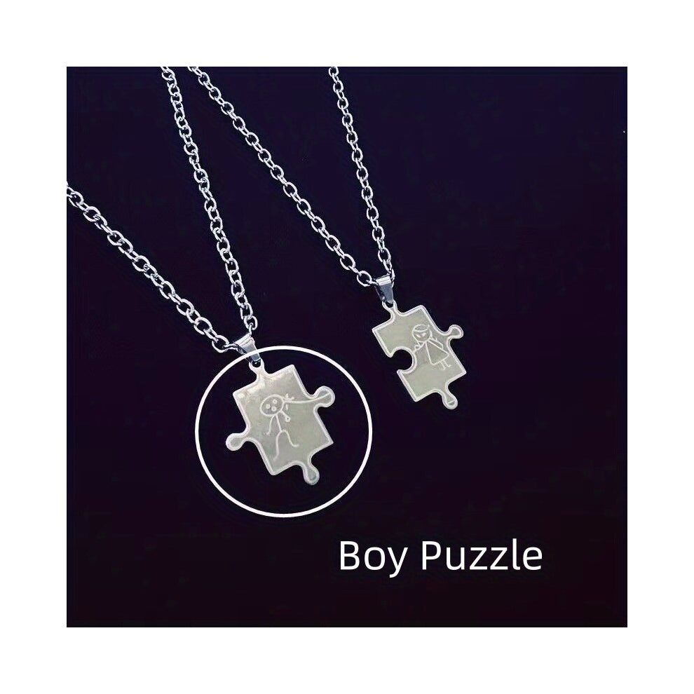1pc 2pcs Creative He And She Pattern Puzzle Pendant Necklace Holiday Birthday Gift For Friends