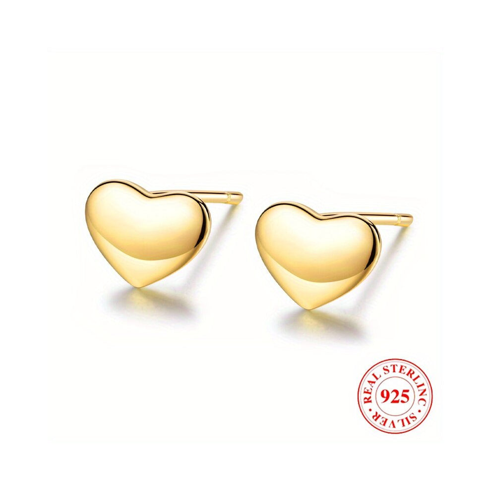 925 Sterling Silver Glossy Heart Stud Earrings Hypoallergenic Jewelry Accessories For Girls For Daily Decoration