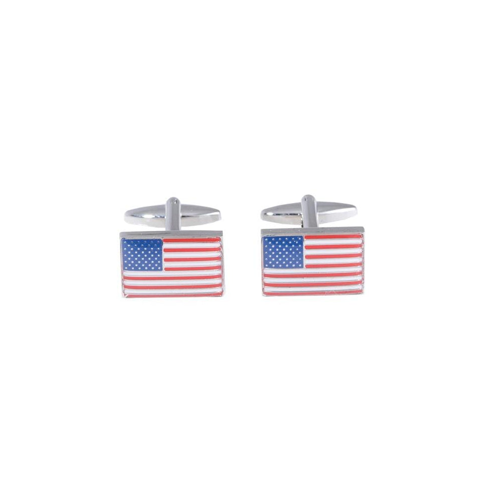 International  Rhodium Plated USA Flag Design Cufflinks - Multi Color