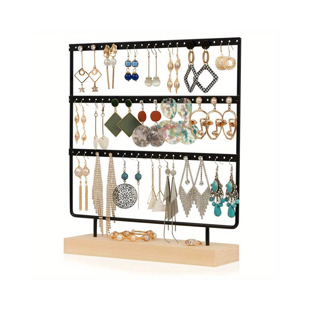 1pc Jewelry Storage Rack Wood Base Earring Holder Detachable Jewelry Display Rack Desktop Ear Stud Storage Rack