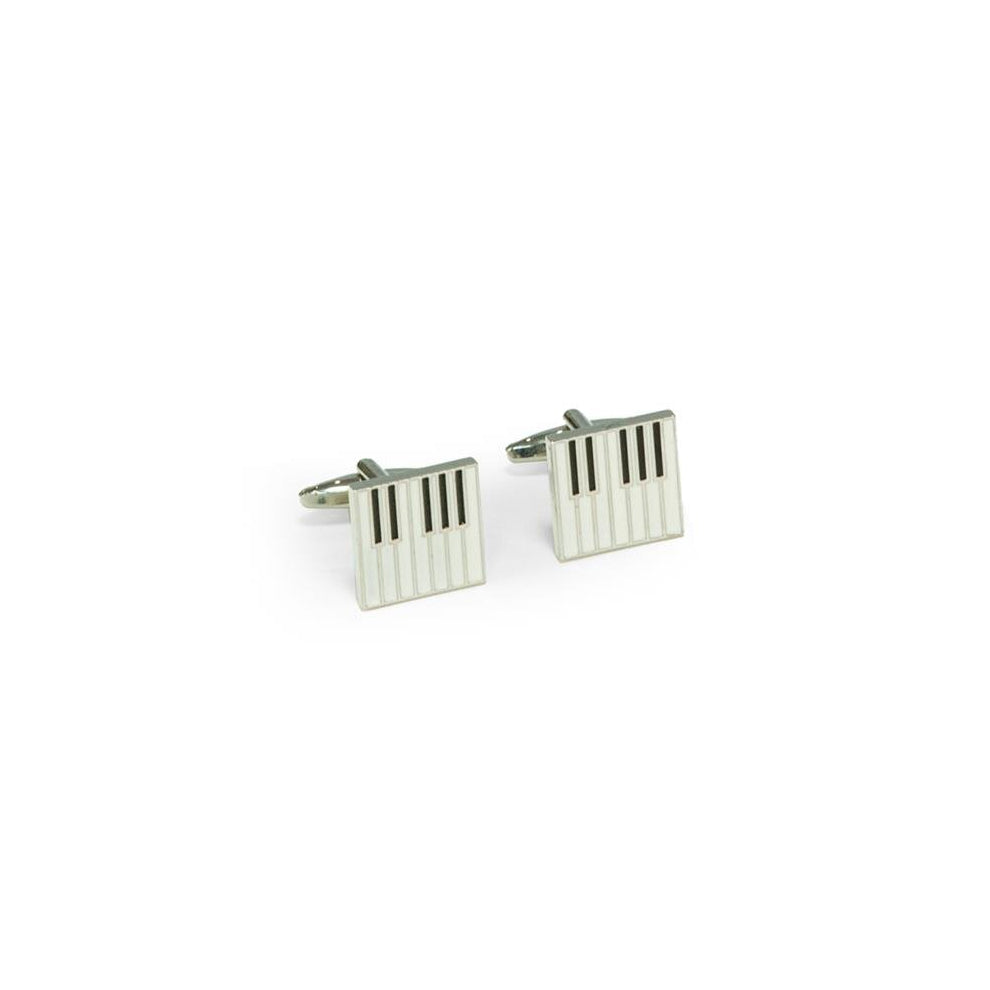 International  Rhodium Plated Piano Keyboard Cufflinks - Black, White & Silver