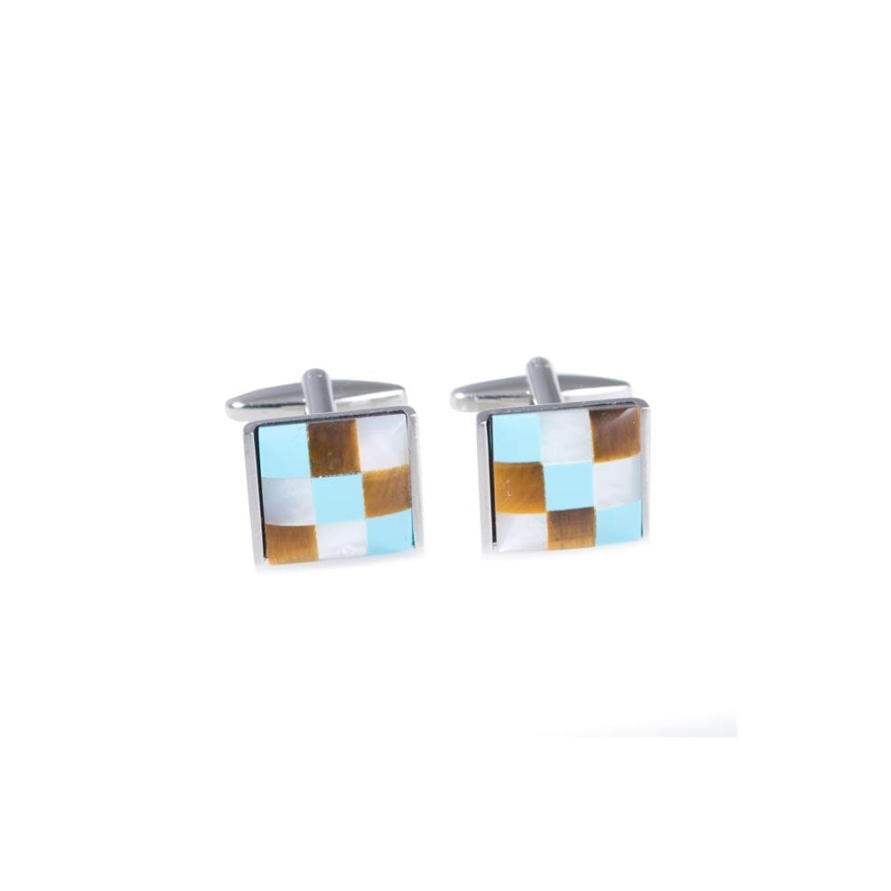 International  Rhodium Plated Semi Precious Stones Cufflinks - Silver