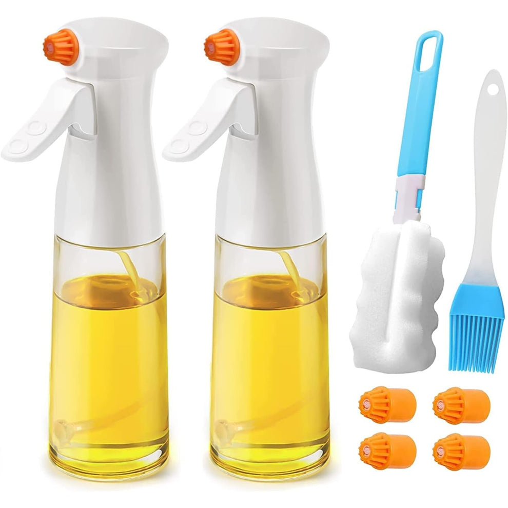 Cooking Oil Spray 200 ml, 2pcs Oil and Vinegar Sprayer with Brush, Oil Juice Sprayer for Barbecue Kitchen Cooking BBQ Salad White