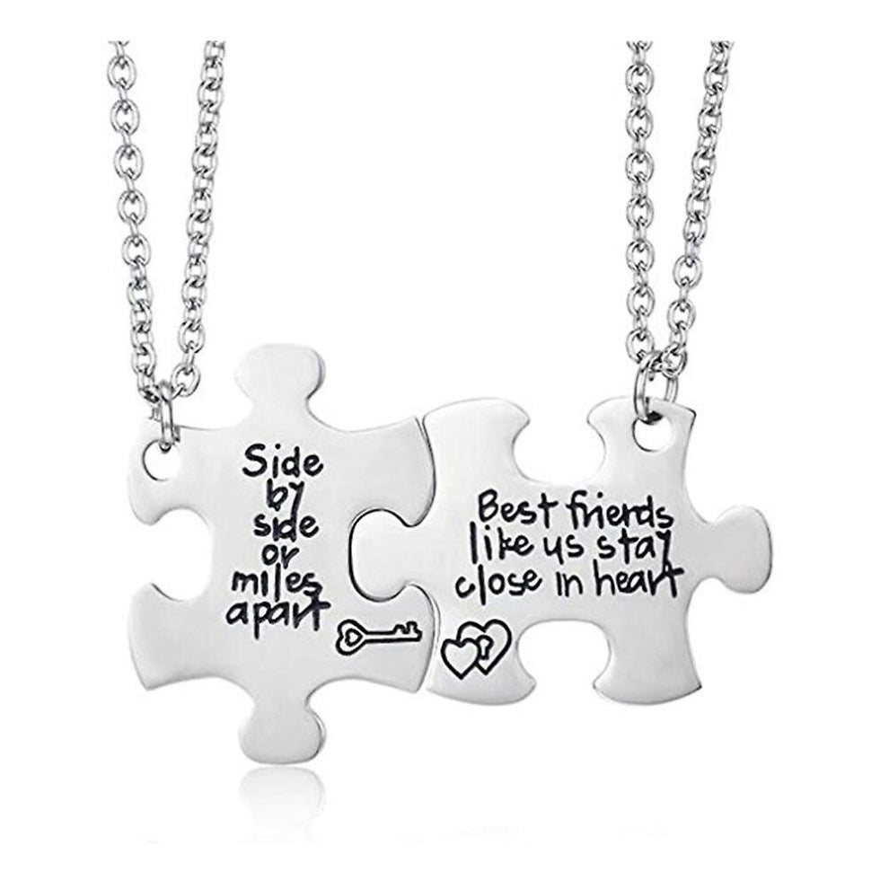 Wabjtam2pcs Best Friends Necklaces For 2 - Side By Side Or Miles Apart Bff Friendship Matching Puzzle Necklace Set Long Distance Friendship Gifts For