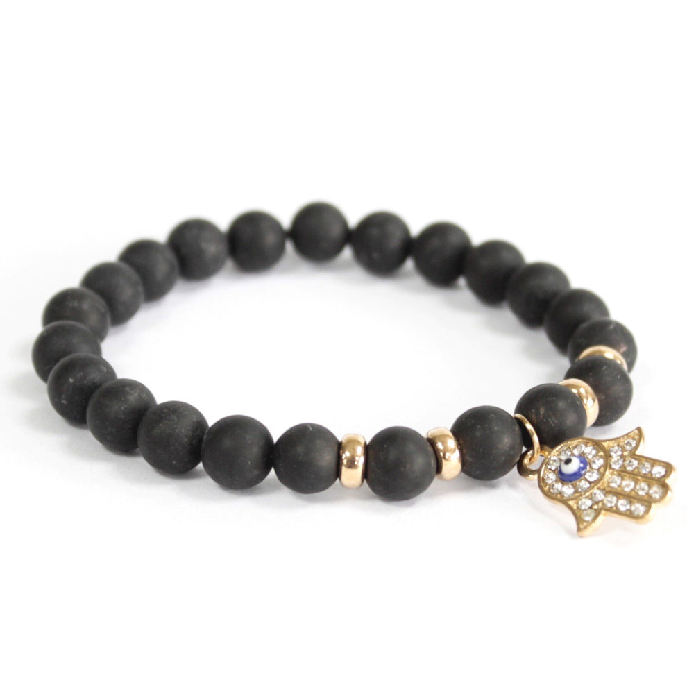 Adorable Jewellery Gifts - 3x of Hamsa - Black Agate - Gemstone Bracelet