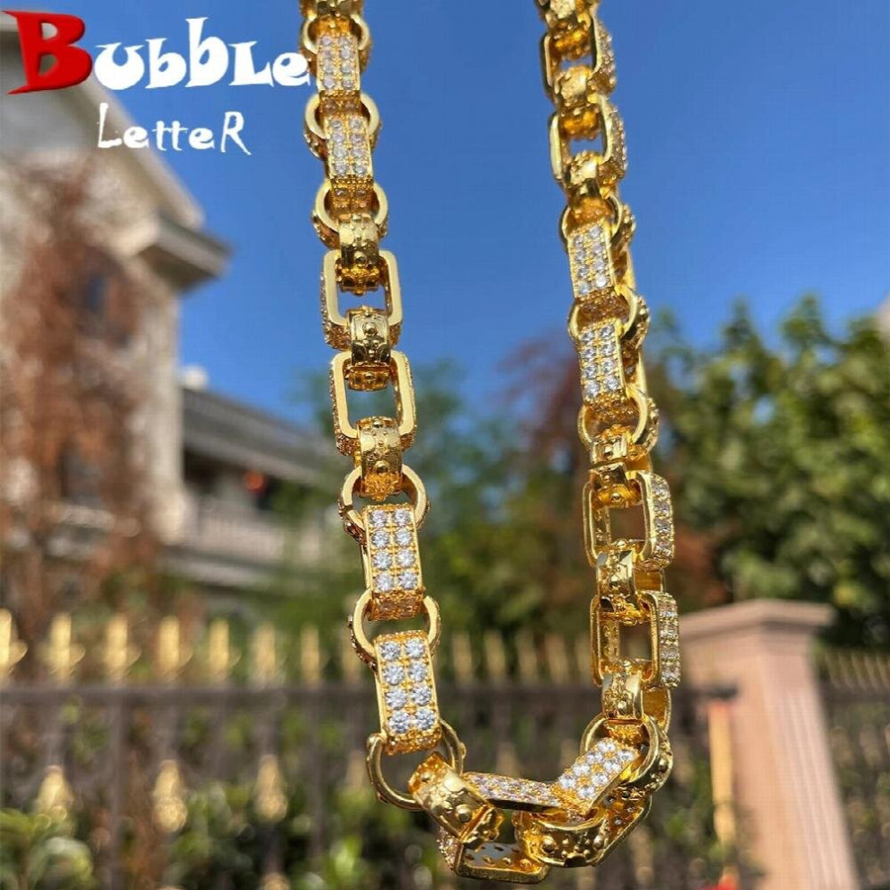 Bubble Letter 14mm Box Link Mens Necklace Iced Out Cubic Zirconia Cuban Chain Choker Hip Hop Punk Jewelry Trending