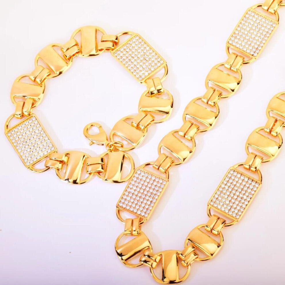 Square Clustered Cuban Chain Bracelet+Necklace Set For Men Women HipHop Link Iced Out CZ Zirconia Jewelry