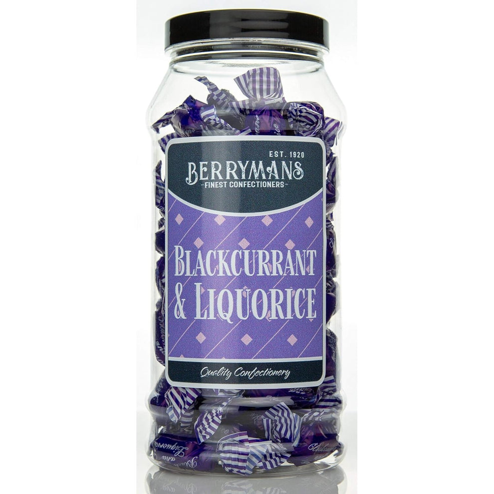 Original Blackcurrant & Liquorice Retro Boiled Sweets Gift Jar By Berrymans Sweet Shop - Classic Sweets, Traditional Taste.