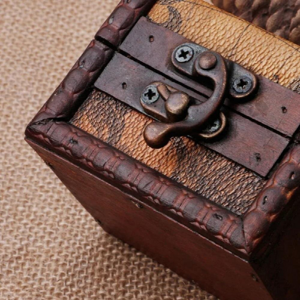 1Pcs Mini Wooden Storage Box Case Jewellery Cufflinks Chest Small Gift Vintage Map