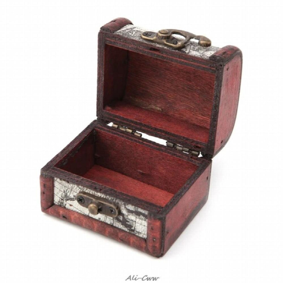 1Pcs Vintage Wooden Map Storage Box Metal Locking Jewelry Cufflinks Chest Case
