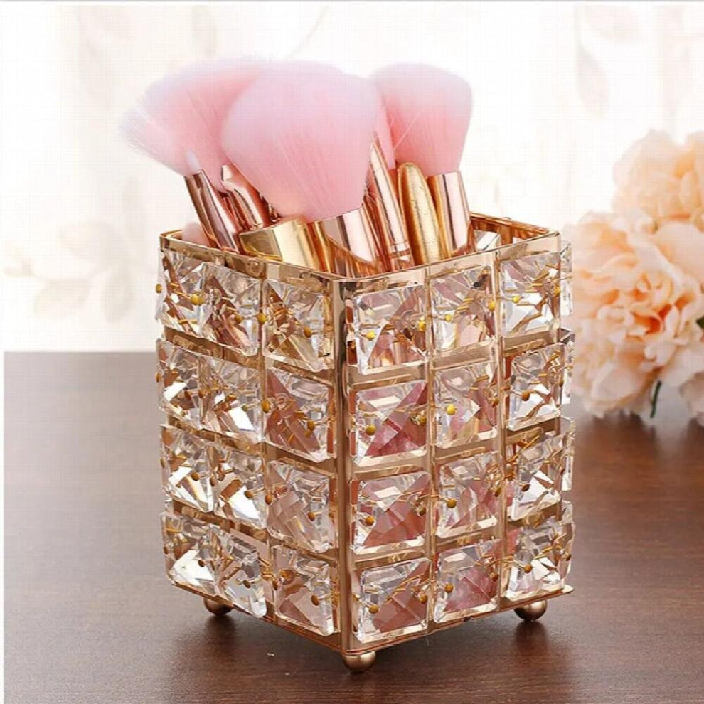 Metal Crystal Square Makeup Organizer Box Brush Sorting Storage Tube Sorting Jewelry Desktop Decorative Ornaments