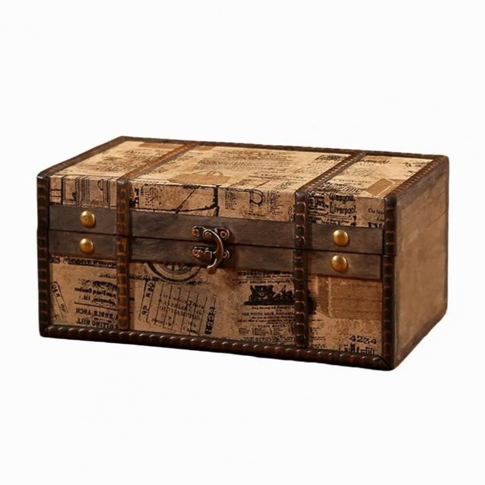Strong Jewelry Case Newspaper Pattern Desktop Storage Chest Moisture-proof Keep Neat Vintage British Style Treasure Chest