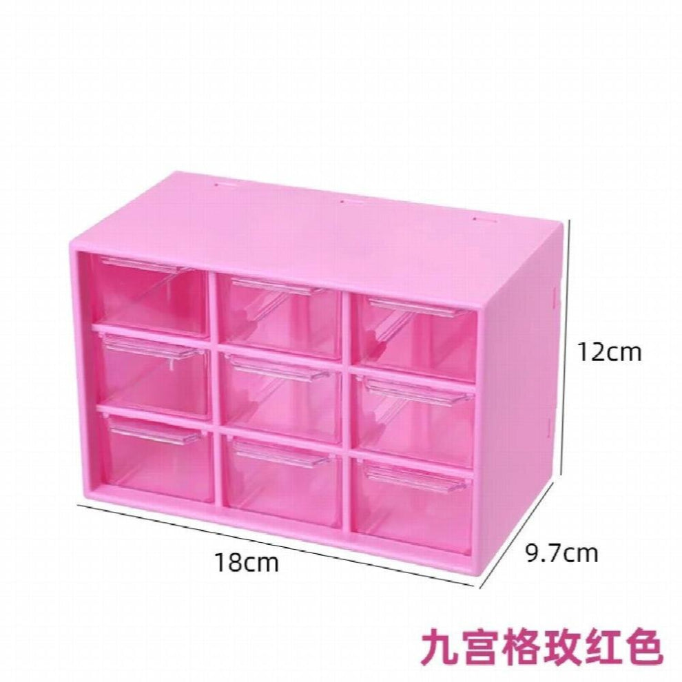 Nine-grids Storage Box Dustproof Drawer Type Box Desktop Stationery Jewelry Cosmetics Storage with Lovely Stickers