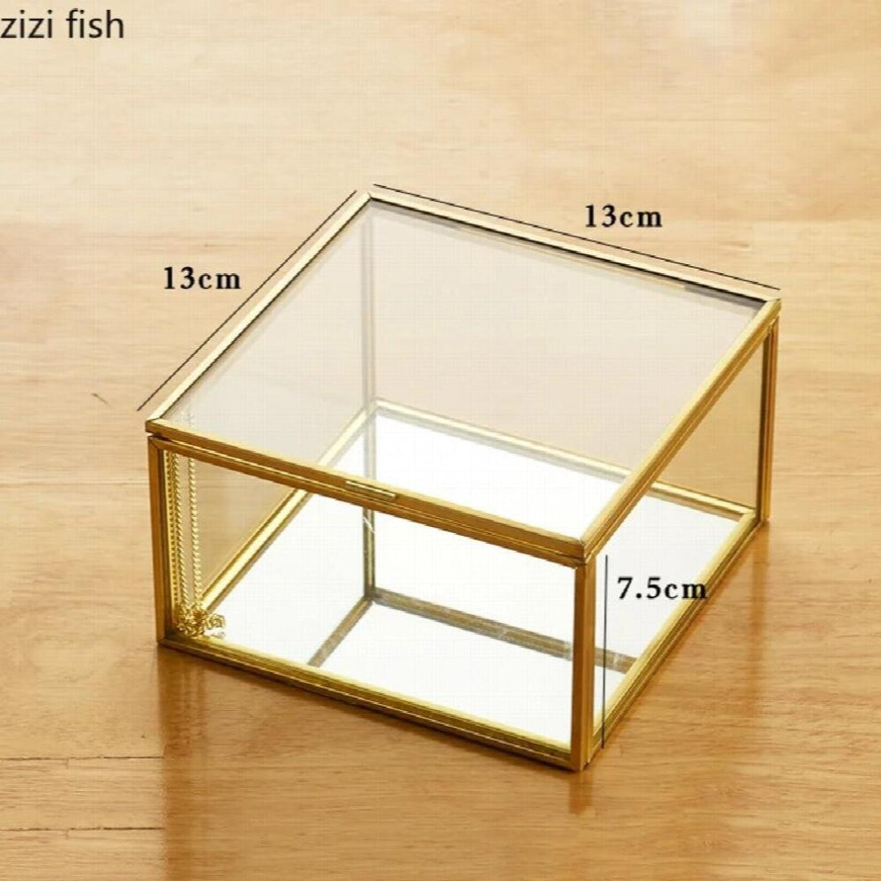 Vintage Edge Glass Jewelry Box Square Jewelry Storage Box Desktop Jewelrys Organizer Decorative Display Stand Jewelry Tray