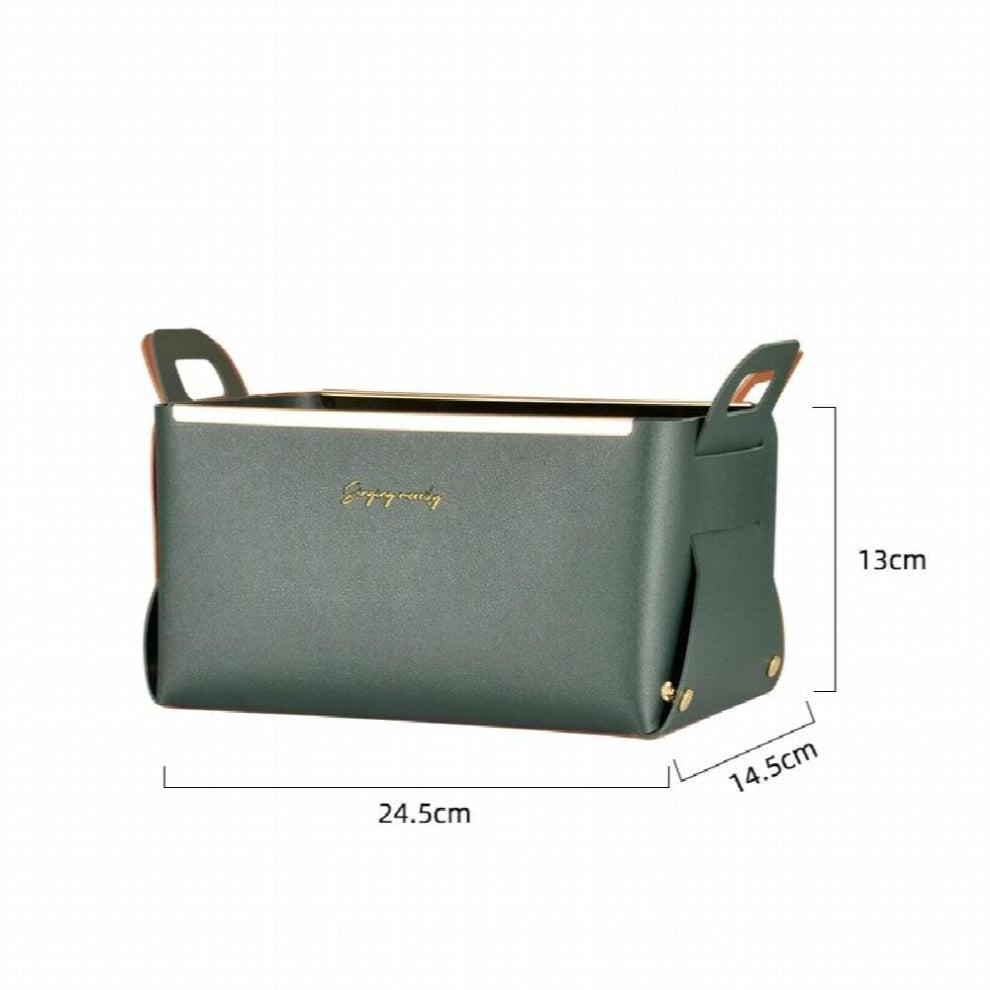 Leather Storage Box Living Room Bedroom Cosmetic Jewelry Large Desktop PU Folding Storage Tray with Handle