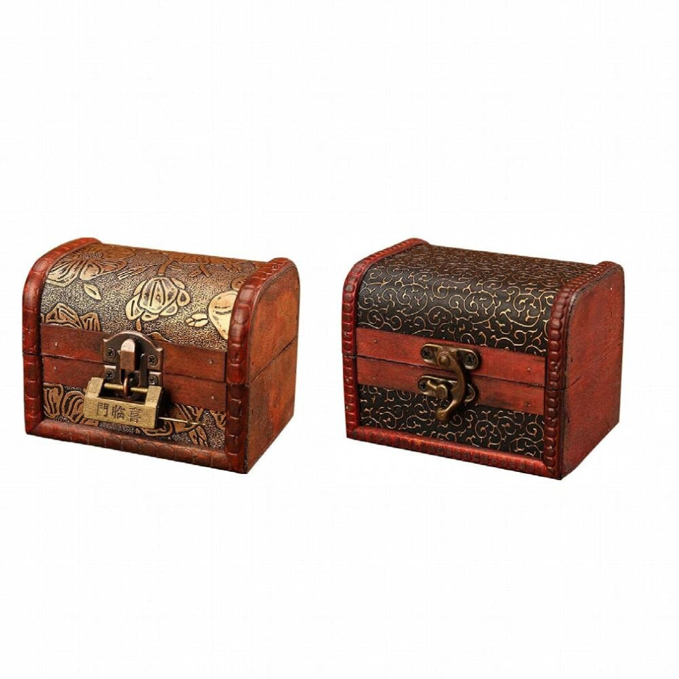 2pcs Desktop Portable Earrings Necklace Treasure Chest Space Saving With Lock Rings Storage Organizer Vintage Wooden Jewelry Box