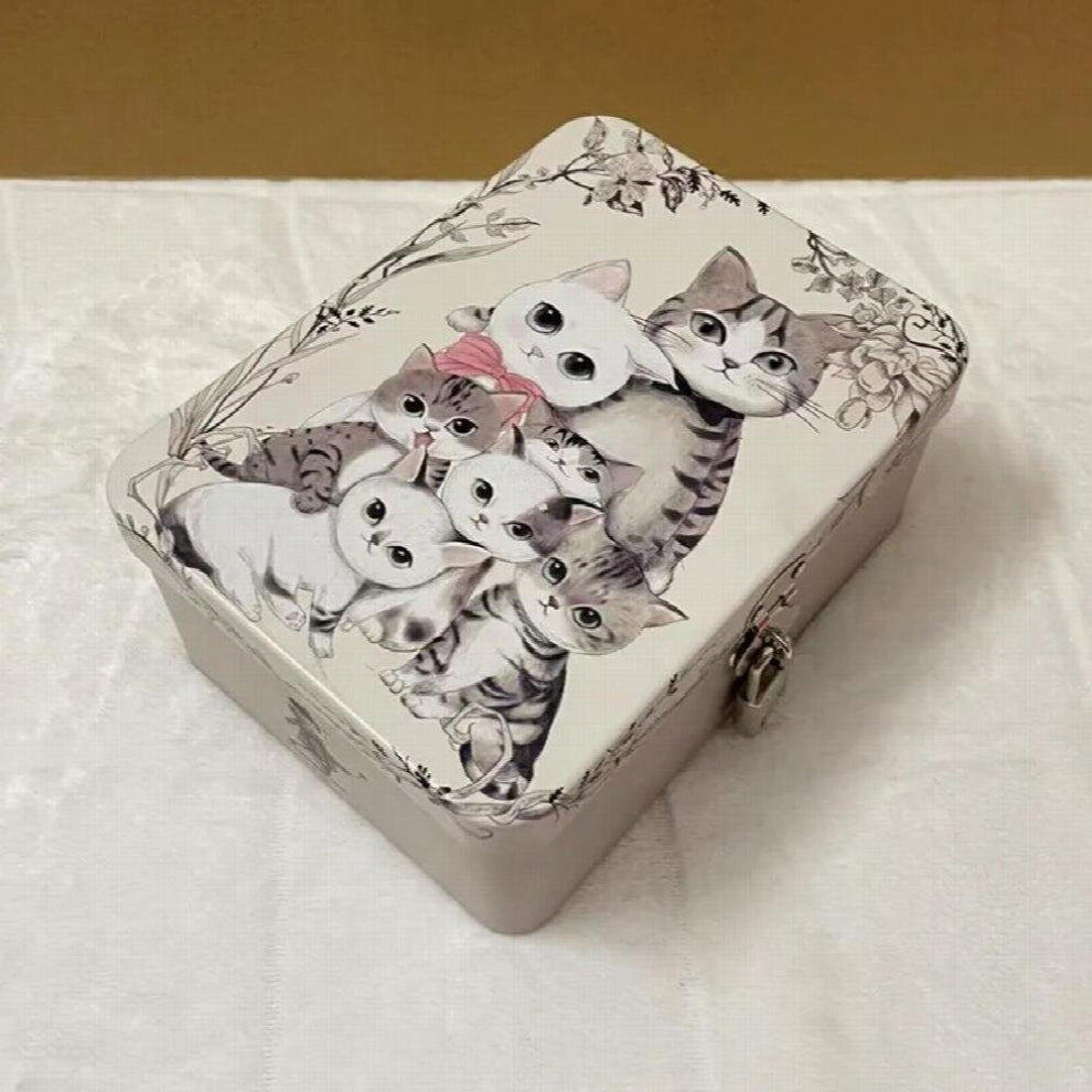 Cartoon Metal Collectable Tin Box with Lock Storage Box Drawer Organizer Desktop Cosmetic Jewelry Case Student Satationery Box