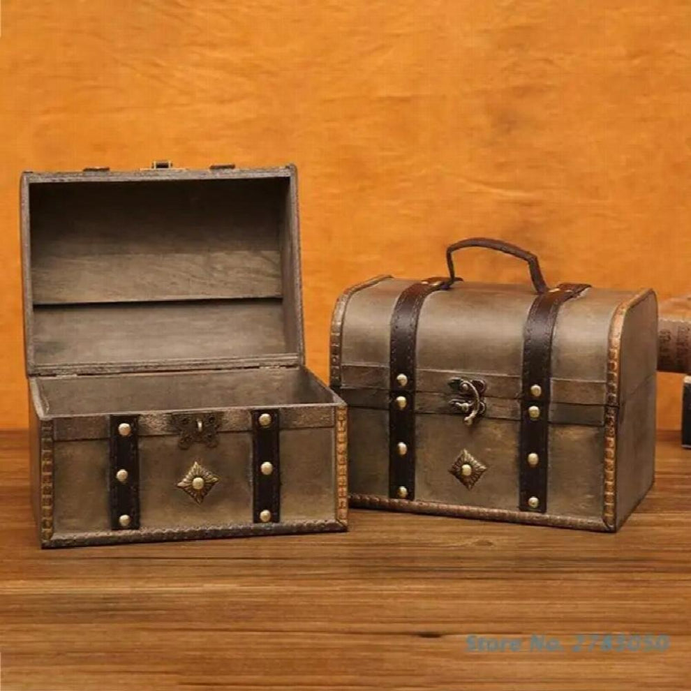 Wooden Treasure Decorative Box Old Fashioned Storage Case Antique Vintage Jewelry Boxes Desktop Home Decoration Photo Props