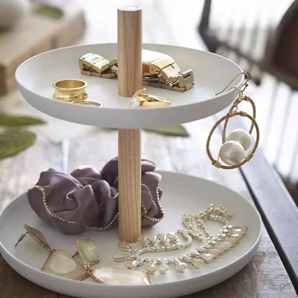 Japanese-style Small Fresh Jewelry Storage Tray Desktop Double-layer Debris Organizer Display Rack Cosmetic Containers