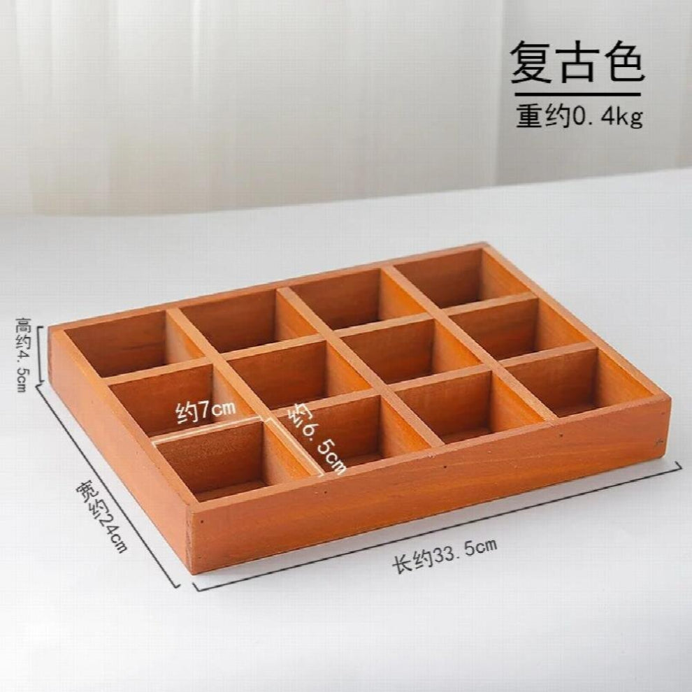 7-12 Grids Rectangle Retro Wooden Desktop Jewelry Storage Box