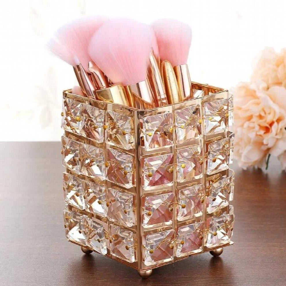 Metal Crystal Square Makeup Organizer Box Brush Sorting Storage Tube Sorting Jewelry Desktop Decorative Ornaments