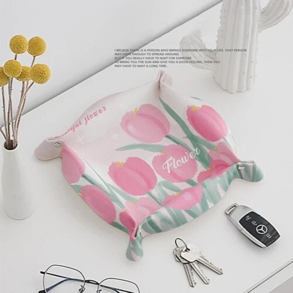 Cartoon Leather Folding Tray Cosmetic Plate Jewelry Storage Box Home Living Room Entrance Keys Coins Desktop Sundries Decor