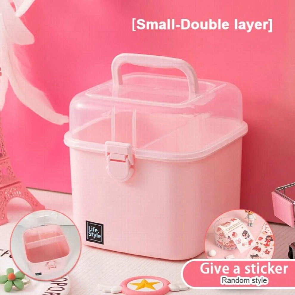 Pink Transparent Plastic Multilayer Children Hair Accessories Box Desktop Cosmetics Jewelry Manicure Three-layer Storage Box