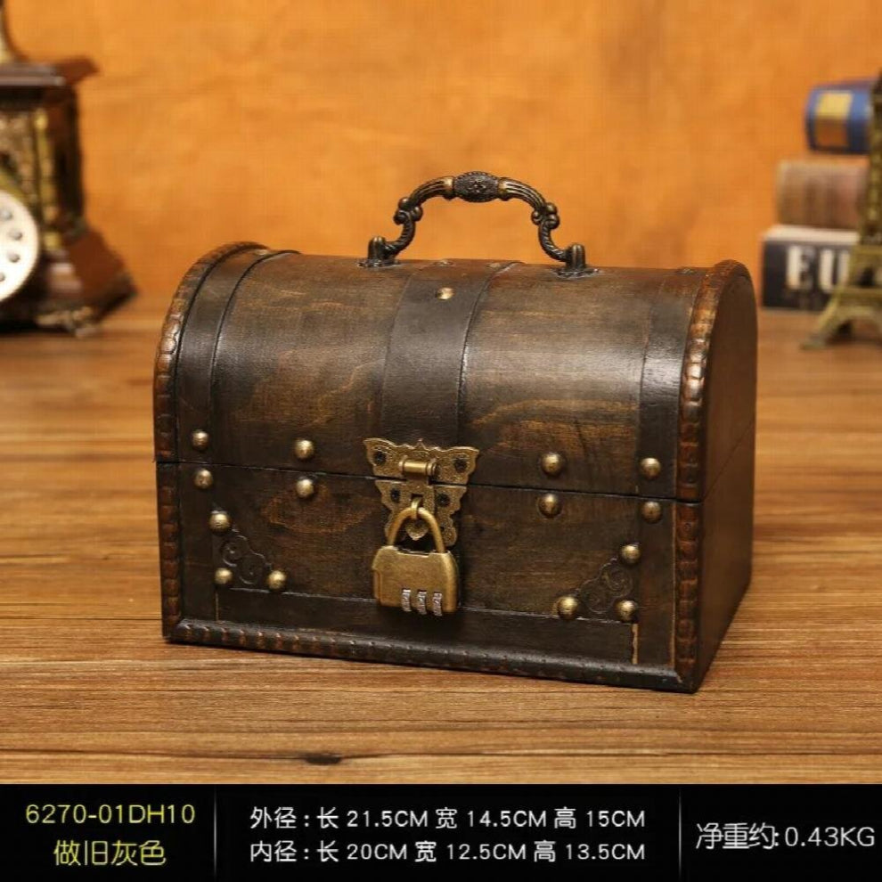 European Nostalgic Storage Box Desktop Storage Sundries Box Shooting Props with Lock Wooden Makeup Organizer Jewelry Box
