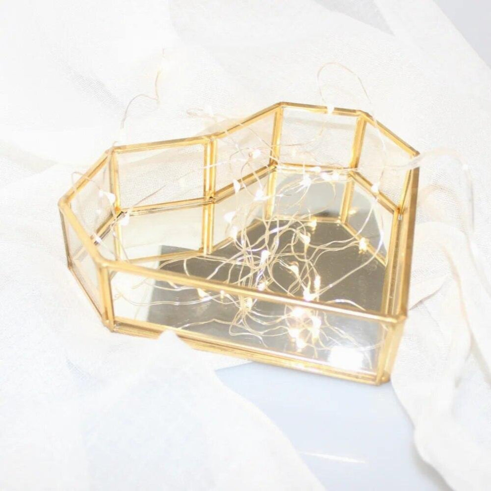 Heart Shaped Brass Decorative Storage Tray Makeup Organizer Vintage Glass Jewelry Tray Trinket Display Box with Mirrored Bottom