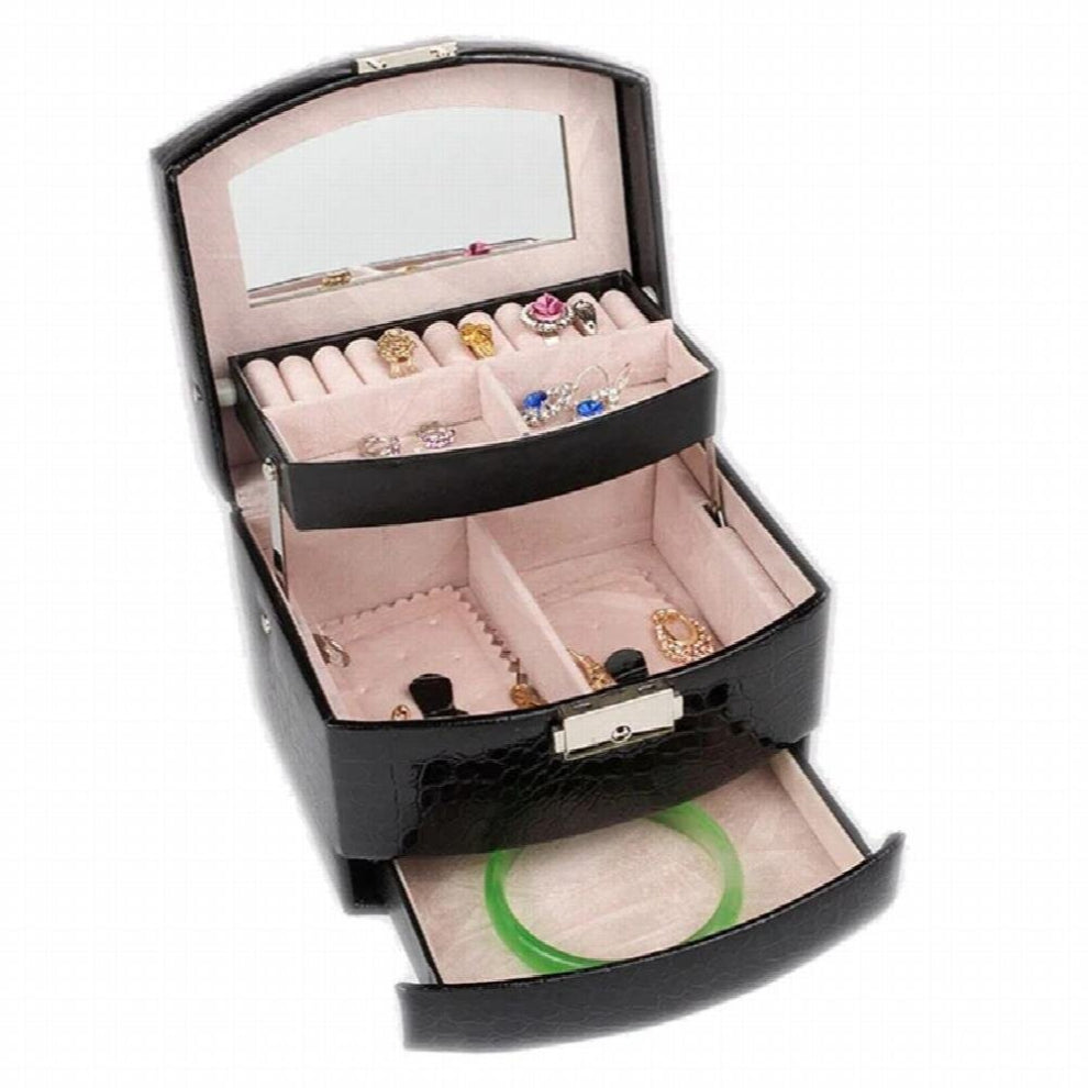 High-Quality Selling European Large Capacity Three Layers Jewelry Box- Leather Box with Lock and Mirror- Wedding Gift