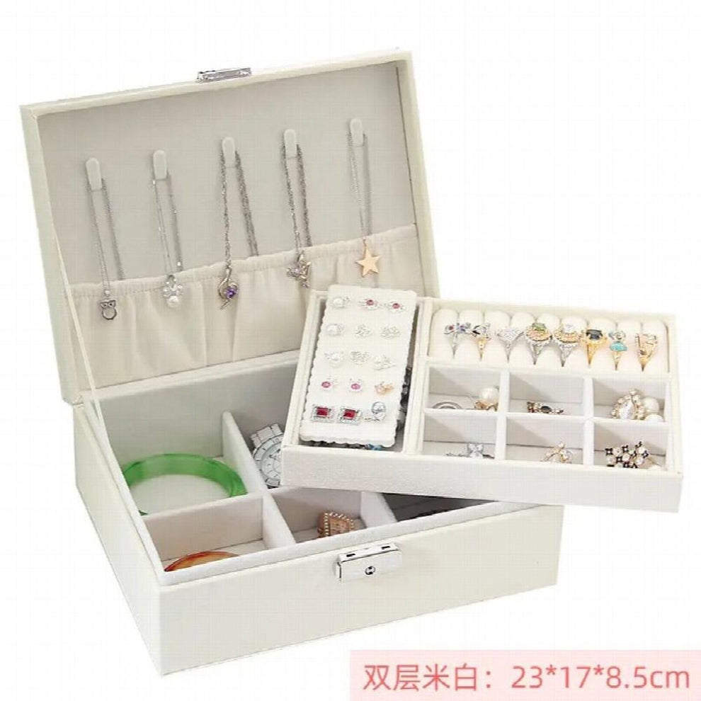 PU Lock Jewelry Box Jewelry Display Stand Princess European Style Jewelry Storage Box Earrings Desktop Double Storage Box