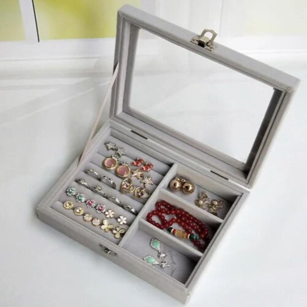 Jewelry-Box-Ring Storage-Box Small-Capacity Dustproof Flip Transparent Fluffy European