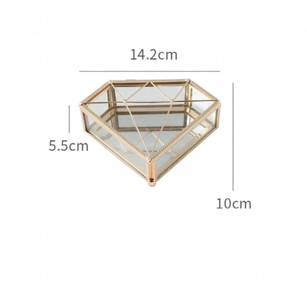 European Diamond Shape Jewelry Storage Box Glass Mini Earring Stud Organizer Desktop Ring Makeup Collect Showcase Box