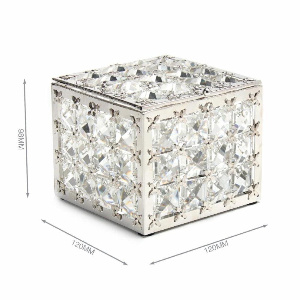 LASODY Crystal Jewelry Beads Trinket Box Organizer Rings Earrings Box with Mirrored Dresser Home Deco (Rectangle Silver)