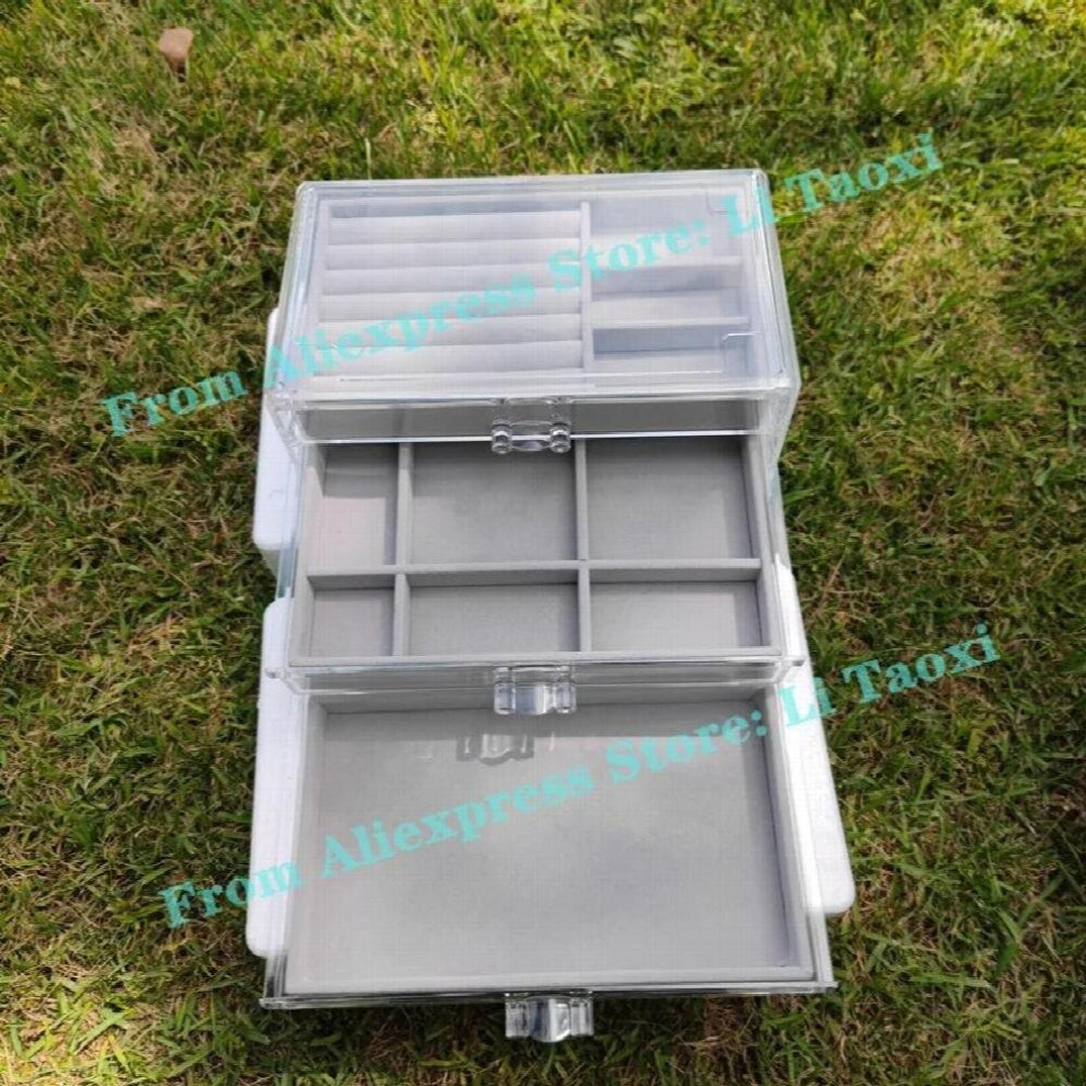 3 Layers Acrylic Jewelry Organizer with Flocking Trays Earrings Display Box Rings Rack Necklace-Watch-Bracelet Storage Drawer