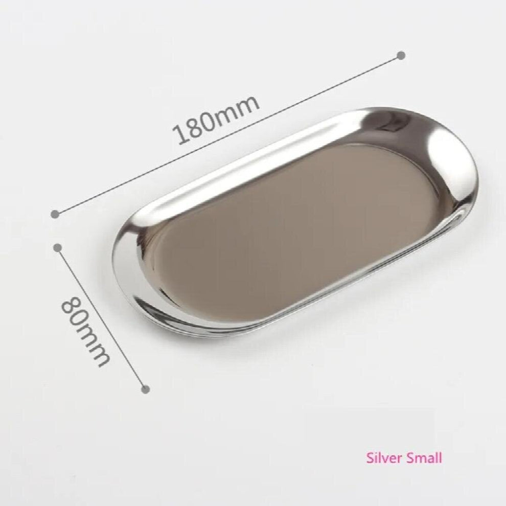Metal Desktop Storage Tray Stainless Steel Plate Oval Jewelry Tray Silver