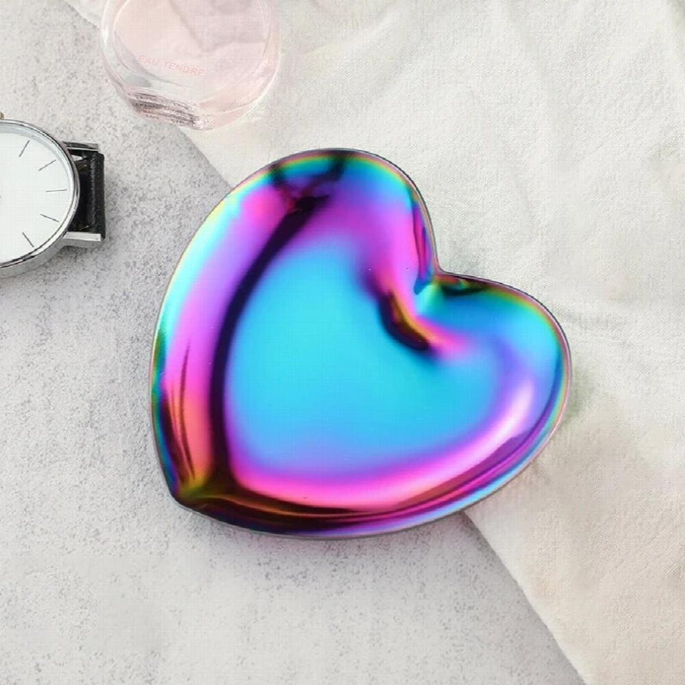 Storage Tray Heart Shape Jewelry Plate Stainless Steel Desktop Organizer Decor Sundries Ring Necklace Contaciner