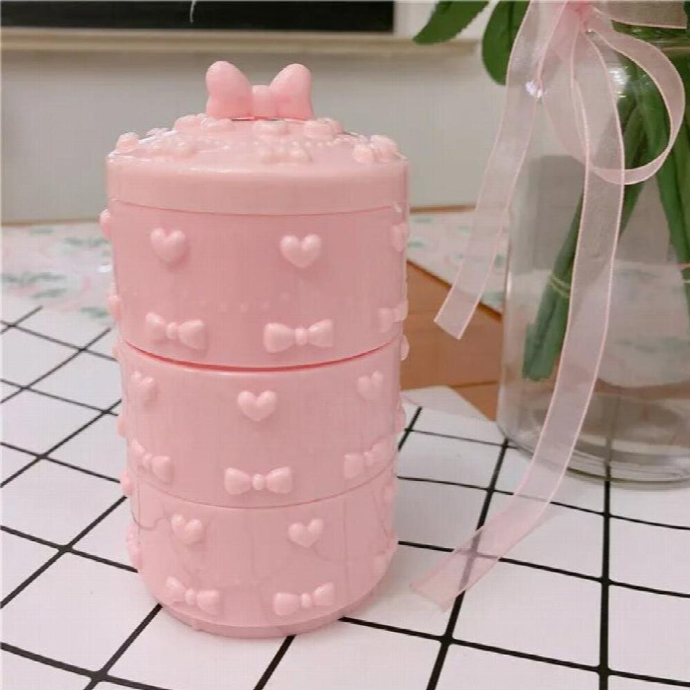 3-layers Jewlery Organizer Small Cosmetic Box Embossed Pink Bow Plastic Mini Boxes Desktop Organizer Makeup Organizer Box