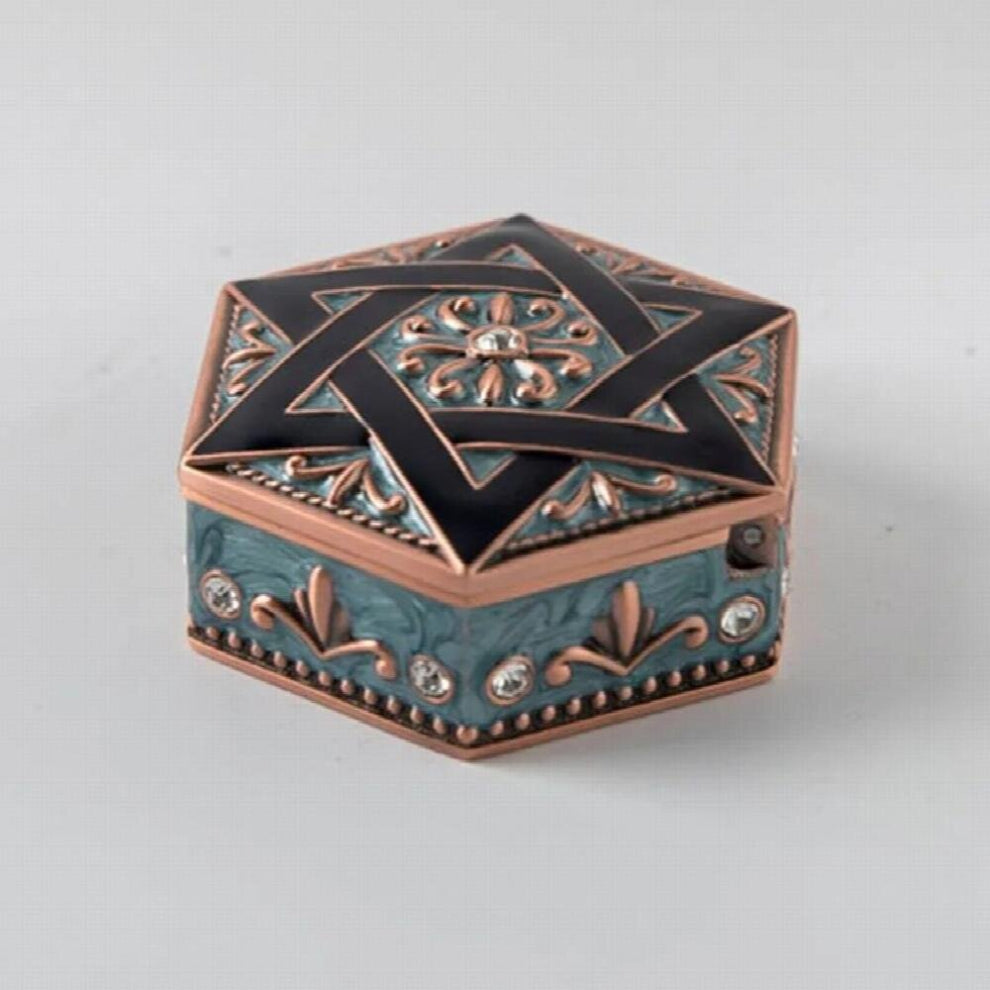 Homhi Metal Vintage Jewelry Box European Jewelry Box Storage Carved Pattern Desktop Storage Six-pointed star Gift HBJ-560