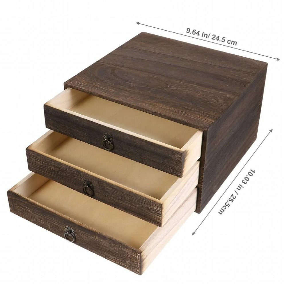 1 Set Vintage Wood Desktop Organizing Box Multi-Layer Drawer Type Jewelry Storage Case Dustproof Document Box With Handle