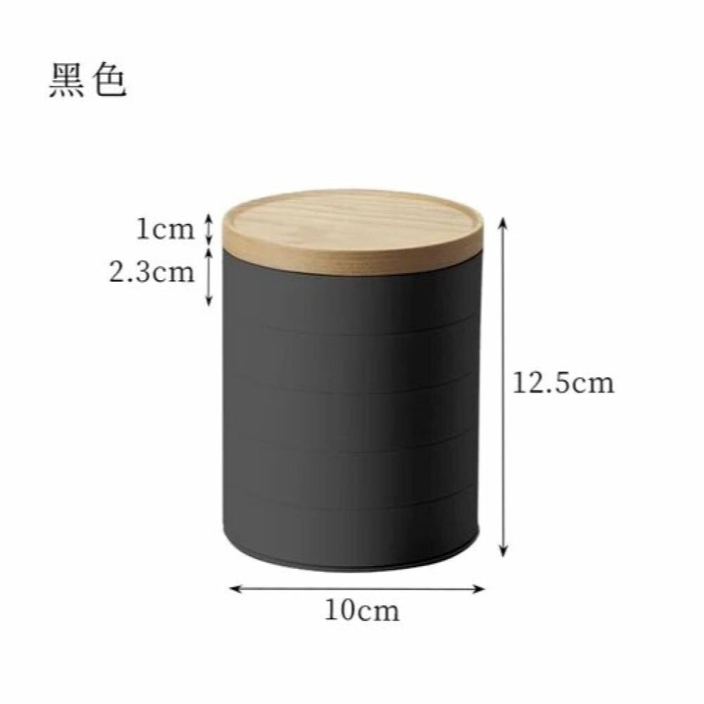Wooden Cover Plastic Jewelry Box Rotatable Jewelry Storage Box Five-layer Jewelrys Sorting Box Desktop Round Earring Organizer