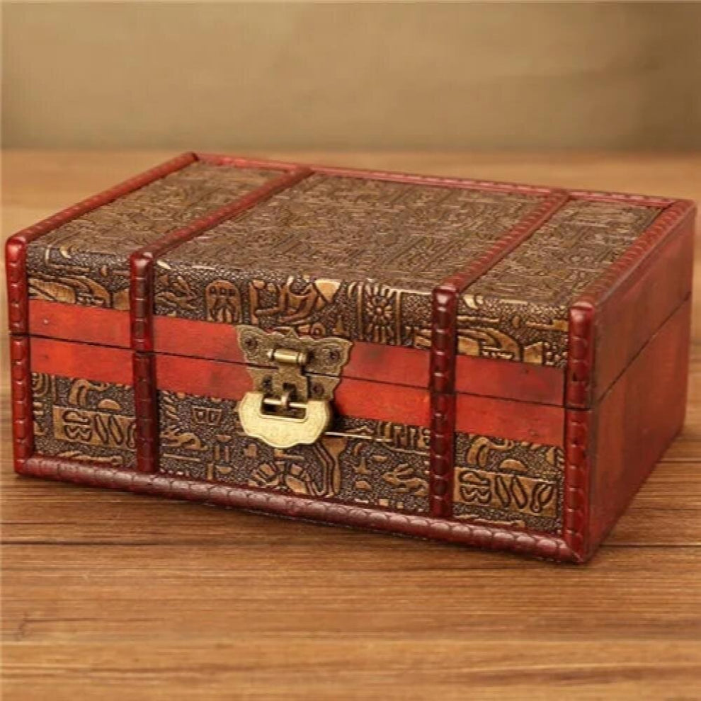 European vintage Wood box with lock storage box rectangle Desktop box antique wooden jewelry box